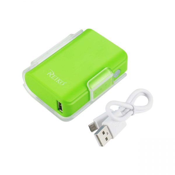 REIKO 4000MAH UNIVERSAL POWER BANK WITH CABLE IN GREEN