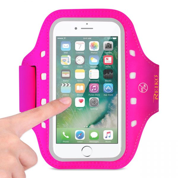 REIKO RUNNING SPORTS ARMBAND FOR IPHONE 7/ 6/ 6S OR 5 INCHES DEVICE WITH LED IN PINK (5x5 INCHES)