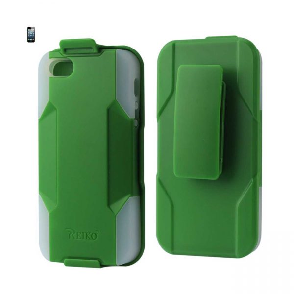 REIKO IPHONE SE/ 5S/ 5 3-IN-1 HYBRID HEAVY DUTY HOLSTER COMBO CASE IN GREEN CLEAR