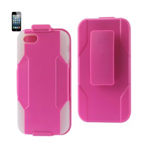 REIKO IPHONE SE/ 5S/ 5 3-IN-1 HYBRID HEAVY DUTY HOLSTER COMBO CASE IN HOT PINK CLEAR