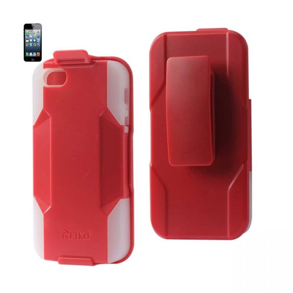 REIKO IPHONE SE/ 5S/ 5 3-IN-1 HYBRID HEAVY DUTY HOLSTER COMBO CASE IN RED CLEAR