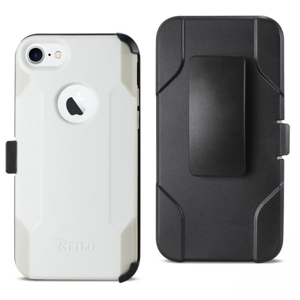 Reiko iPhone 8 3-In-1 Hybrid Heavy Duty Holster Combo Case In Ivory