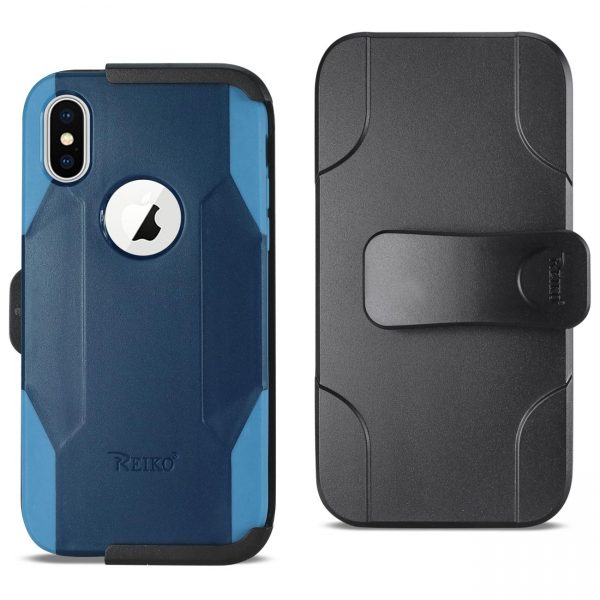 REIKO iPhone X/iPhone XS 3-IN-1 HYBRID HEAVY DUTY HOLSTER COMBO CASE IN NAVY