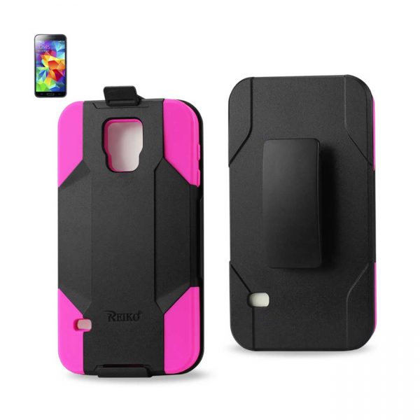 REIKO SAMSUNG GALAXY S5 3-IN-1 HYBRID HEAVY DUTY HOLSTER COMBO CASE IN HOT PINK BLACK
