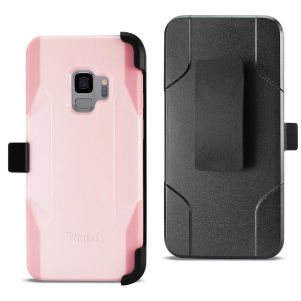 Reiko Samsung Galaxy S9 3-In-1 Hybrid Heavy Duty Holster Combo Case In Light Pink