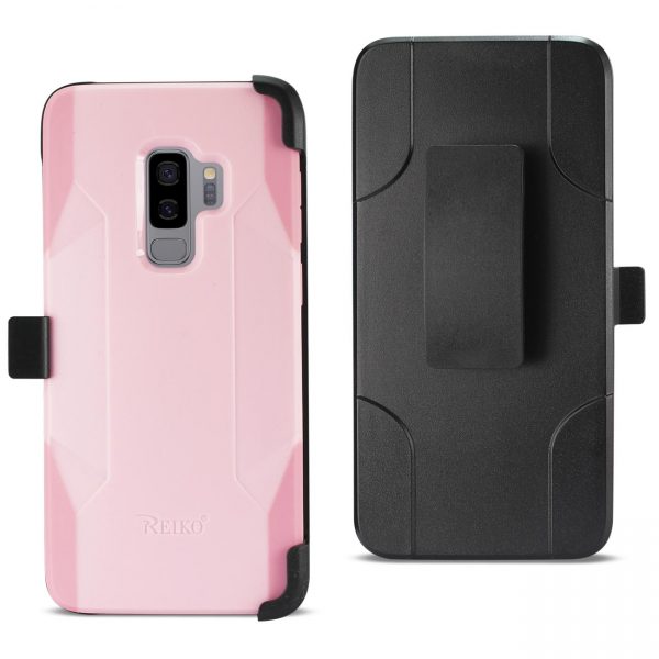 Reiko Samsung Galaxy S9 Plus 3-In-1 Hybrid Heavy Duty Holster Combo Case In Light Pink
