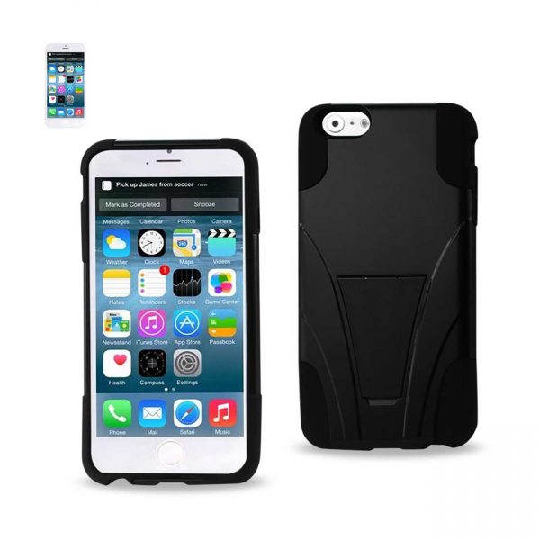 Reiko iPhone 6S/ 6 Plus Hybrid Heavy Duty Case With Kickstand In Black