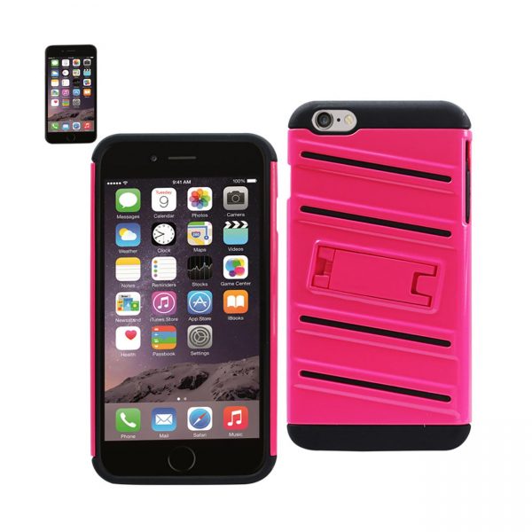 Reiko iPhone 6S Plus/ 6 Plus Hybrid Fishbone Case With Kickstand In Black Hot Pink