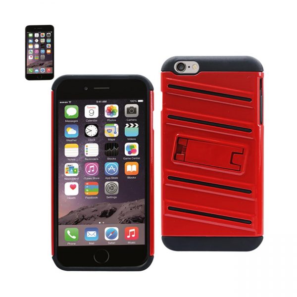 Reiko iPhone 6S Plus/ 6 Plus Hybrid Fishbone Case With Kickstand In Black Red