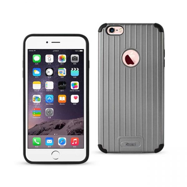 Reiko iPhone 6S Plus/ 6 Plus Rugged Metal Texture Hybrid Case With Ridged Back In Black Gray