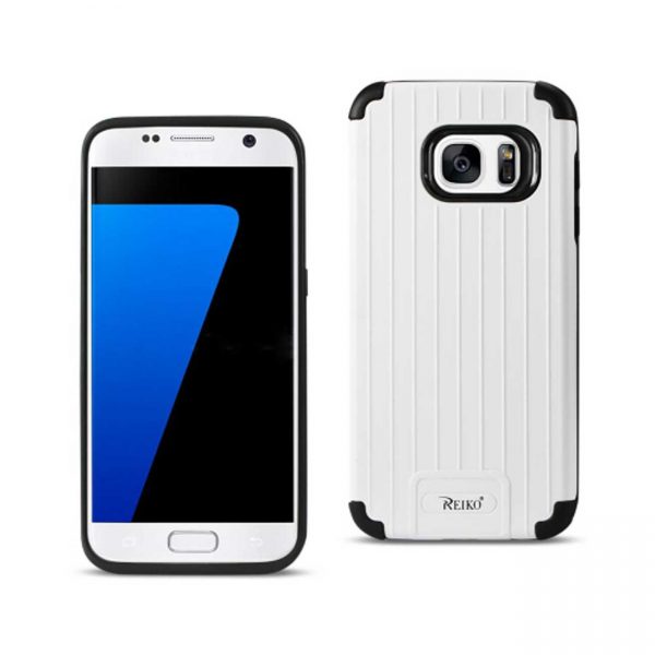 REIKO SAMSUNG GALAXY S7 RUGGED METAL TEXTURE HYBRID CASE WITH RIDGED BACK IN BLACK WHITE