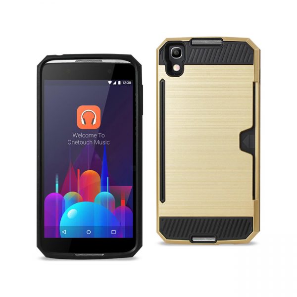 REIKO ALCATEL ONE TOUCH IDOL 4 SLIM ARMOR HYBRID CASE WITH CARD HOLDER IN GOLD