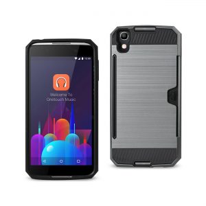 REIKO ALCATEL ONE TOUCH IDOL 4 SLIM ARMOR HYBRID CASE WITH CARD HOLDER IN GRAY