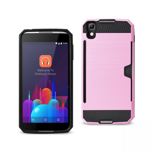 REIKO ALCATEL ONE TOUCH IDOL 4 SLIM ARMOR HYBRID CASE WITH CARD HOLDER IN PINK