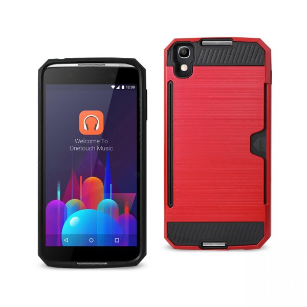 REIKO ALCATEL ONE TOUCH IDOL 4 SLIM ARMOR HYBRID CASE WITH CARD HOLDER IN RED