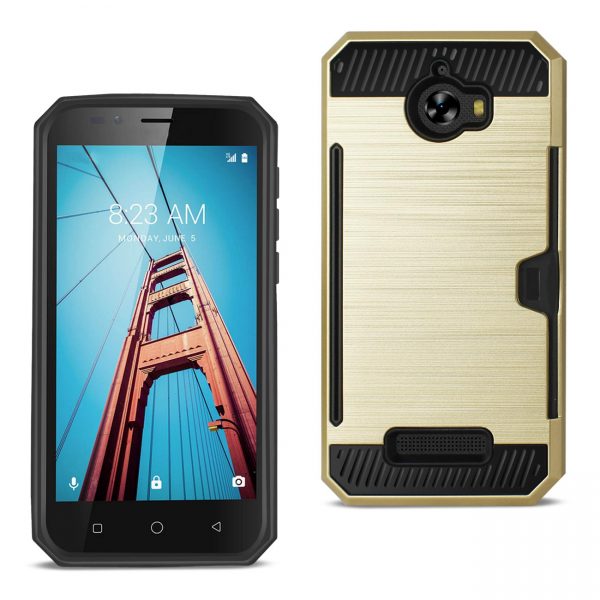REIKO COOLPAD DEFIANT SLIM ARMOR HYBRID CASE WITH CARD HOLDER IN GOLD