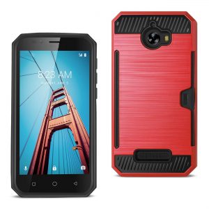 REIKO COOLPAD DEFIANT SLIM ARMOR HYBRID CASE WITH CARD HOLDER IN RED
