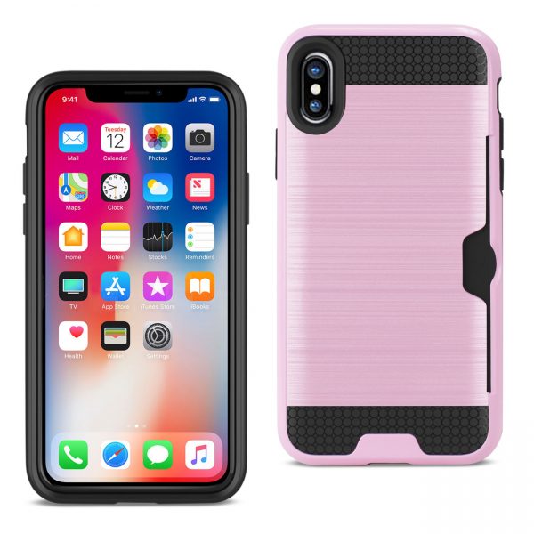 REIKO iPhone X/iPhone XS SLIM ARMOR HYBRID CASE WITH CARD HOLDER IN PINK