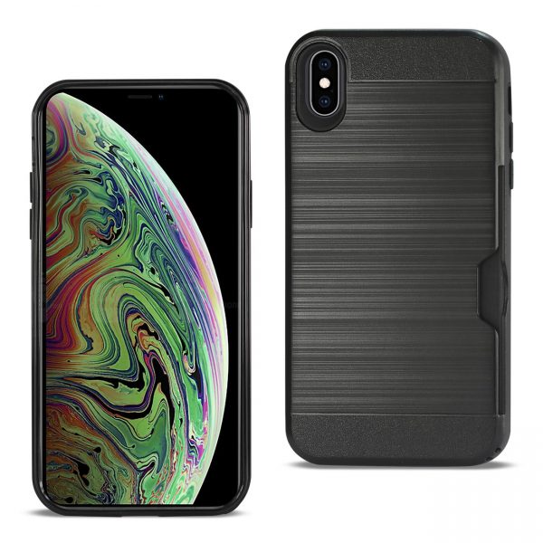 Reiko iPhone XS Max Slim Armor Hybrid Case With Card Holder In Black