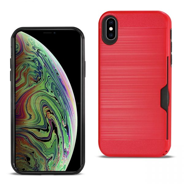 Reiko iPhone XS Max Slim Armor Hybrid Case With Card Holder In Red