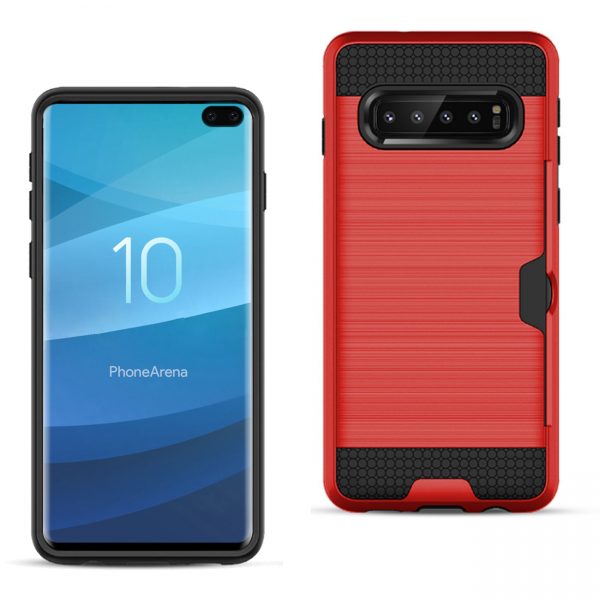 Reiko SAMSUNG GALAXY S10 Plus Slim Armor Hybrid Case With Card Holder In Red