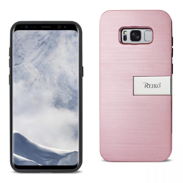 REIKO SAMSUNG S8 EDGE/ S8 PLUS SLIM ARMOR HYBRID CASE WITH CARD HOLDER AND KICKSTAND IN ROSE GOLD