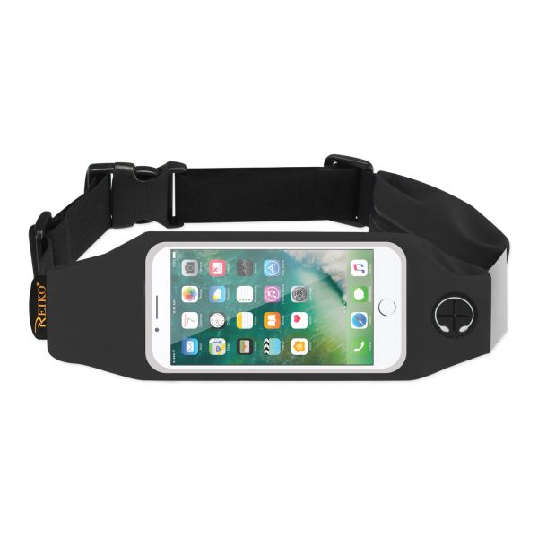 REIKO RUNNING SPORT BELT FOR IPHONE 7/ 6/ 6S OR 5 INCHES DEVICE WITH TWO POCKETS IN BLACK (5x5 INCHES)