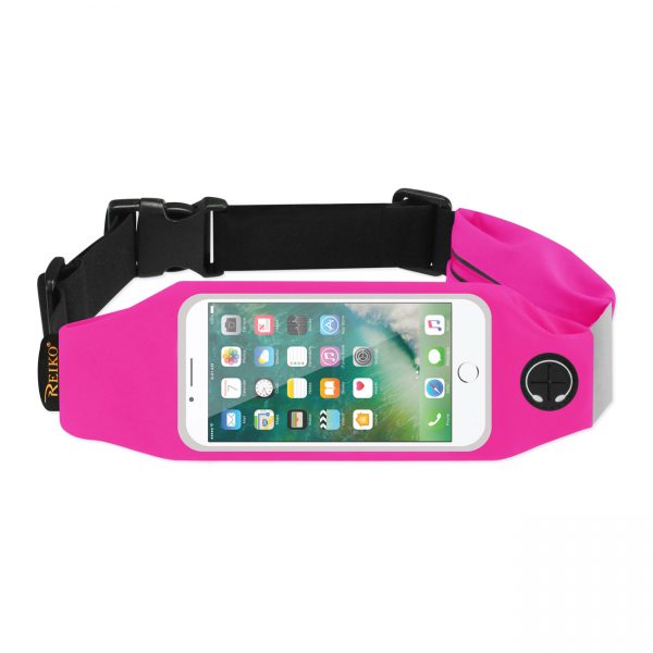 REIKO RUNNING SPORT BELT FOR IPHONE 7/ 6/ 6S OR 5 INCHES DEVICE WITH TWO POCKETS IN PINK (5x5 INCHES)