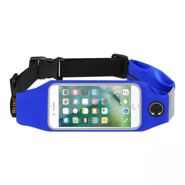 REIKO RUNNING SPORT BELT FOR IPHONE 7 PLUS/ 6S PLUS OR 5.5 INCHES DEVICE WITH TWO POCKETS IN BLUE (5.5x5.5 INCHES)