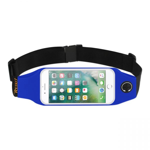 REIKO RUNNING SPORT BELT FOR IPHONE 7 PLUS/ 6S PLUS OR 5.5 INCHES DEVICE WITH TWO POCKETS AND LED IN BLUE (5.5x5.5 INCHES)