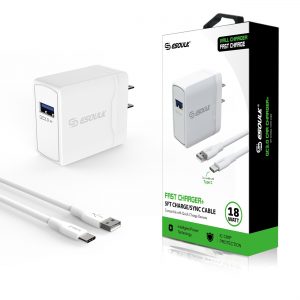 18W QC3.0 Wall Charger & 5ft Cable For Type-C In White