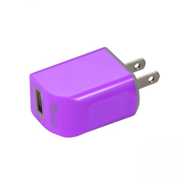 REIKO MICRO USB 1 AMP PORTABLE MICRO TRAVEL ADAPTER CHARGER WITH CABLE IN PURPLE