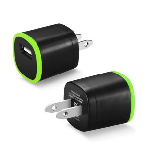 REIKO 1 AMP DUAL COLOR PORTABLE USB TRAVEL ADAPTER CHARGER IN GREEN BLACK
