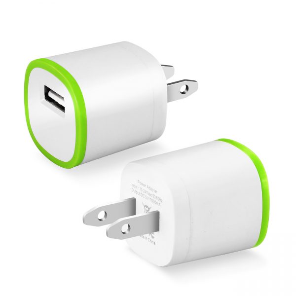 REIKO 1 AMP DUAL COLOR PORTABLE USB TRAVEL ADAPTER CHARGER IN GREEN WHITE