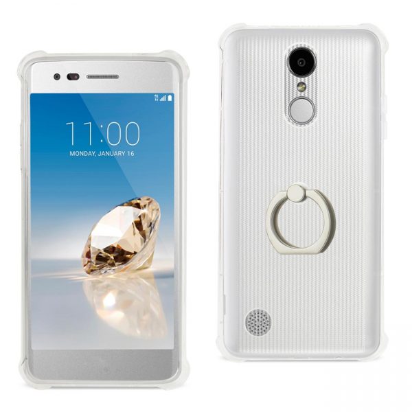 Reiko LG Aristo/ Fortune/ Phoenix 3 Transparent Air Cushion Protector Bumper Case With Ring Holder In Clear