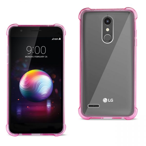 Reiko LG K30 Clear Bumper Case With Air Cushion Protection In Clear Hot Pink