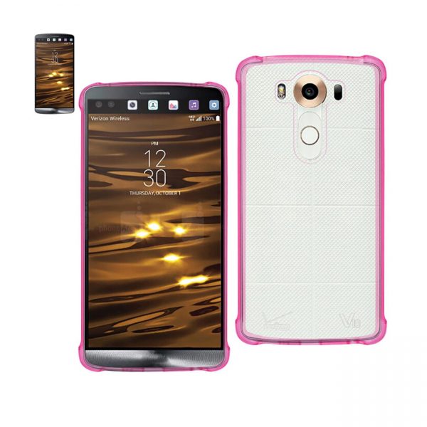 Reiko LG V10 Clear Bumper Case With Air Cushion Protection In Clear Hot Pink