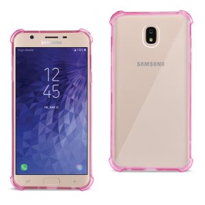 Reiko Samsung J7(2018) Clear Bumper Case With Air Cushion Protection In Clear Hot Pink