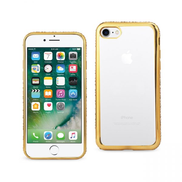 Reiko iPhone 8/ 7 Soft TPU Slim Clear Case With Diamond Frames In Gold