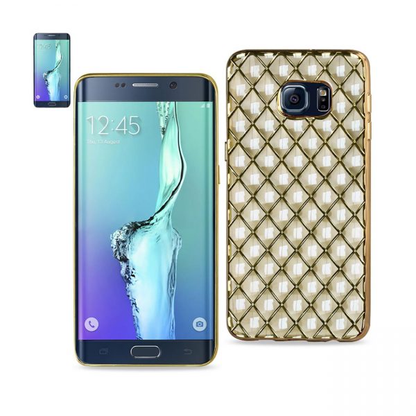 REIKO SAMSUNG GALAXY S6 EDGE PLUS FLEXIBLE 3D RHOMBUS PATTERN TPU CASE WITH SHINY FRAME IN GOLD