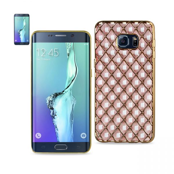 REIKO SAMSUNG GALAXY S6 EDGE PLUS FLEXIBLE 3D RHOMBUS PATTERN TPU CASE WITH SHINY FRAME IN PINK