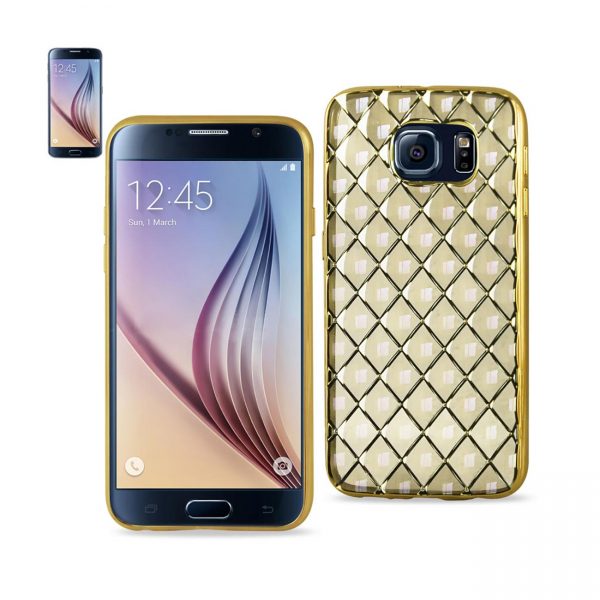 REIKO SAMSUNG GALAXY S6 FLEXIBLE 3D RHOMBUS PATTERN TPU CASE WITH SHINY FRAME IN GOLD