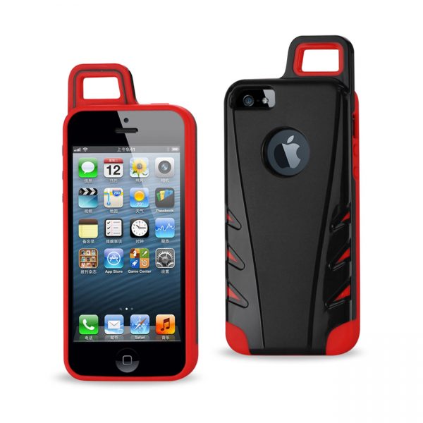 REIKO IPHONE 5/5S/SE DROPPROOF WORKOUT HYBRID CASE WITH HOOK IN BLACK RED