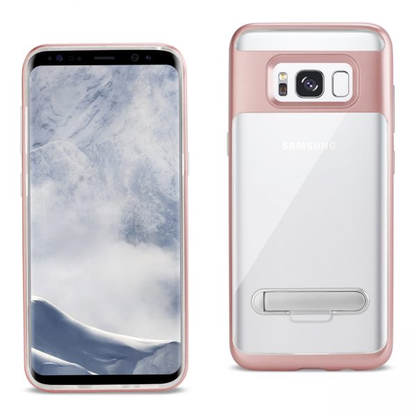 REIKO SAMSUNG GALAXY S8 EDGE/ S8 PLUS TRANSPRANT BUMPER CASE WITH KICKSTAND IN CLEAR ROSE GOLD