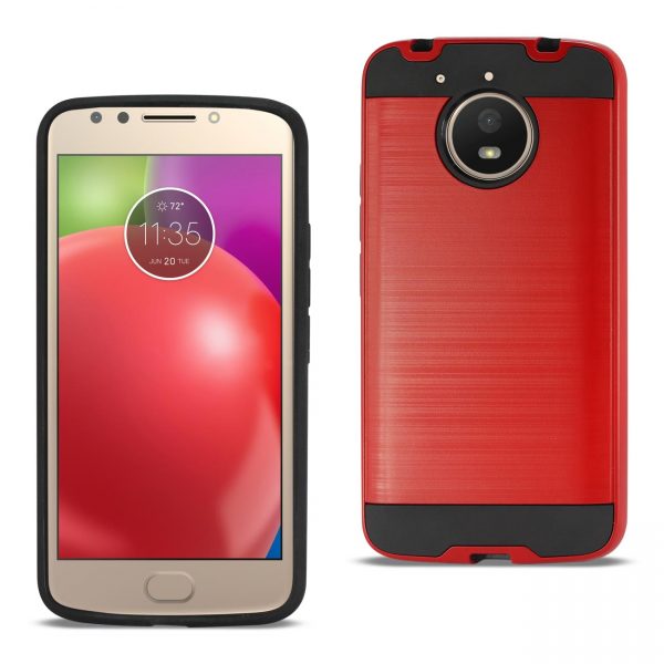 Reiko Motorola Moto E4 Plus Hybrid Metal Brushed Texture Case In Red