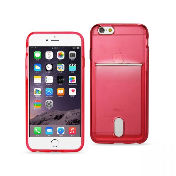 REIKO IPHONE 6 PLUS REIKO SEMI CLEAR CASE WITH CARD HOLDER IN CLEAR RED