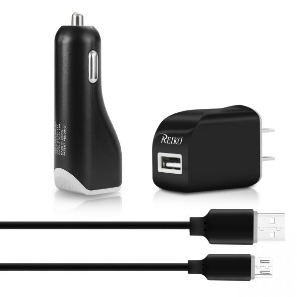 Reiko Micro 1 AMP 3-In-1 Car Charger Wall Adapter With USB Cable In Black