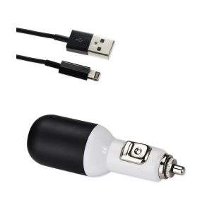 REIKO IPHONE 5/ SE 2 AMP USB CAR CHARGER WITH CABLE IN BLACK