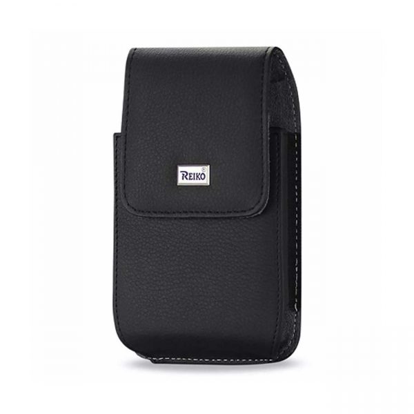 Reiko Leather Vertical Pouch With Metal Logo In Black (6.4*3.5*0.7 Inches)