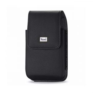 Reiko Leather Vertical Pouch With Metal Logo In Black (7.0*3.9*0.7 Inches)
